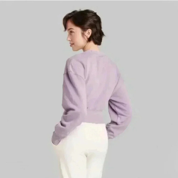 Wild Fable Cropped Crewneck Pullover Sweatshirt Berry Pink - Picture 3 of 11